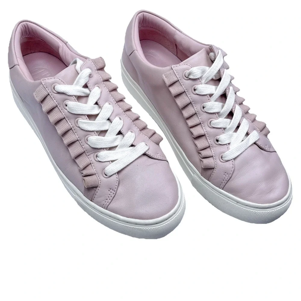 Tory Burch Sport‎ Ruffle Sneakers Women's Sz 8 Pink Leather EUC Preppy Feminine